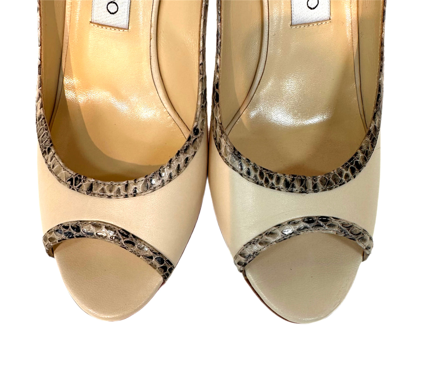JIMMY CHOO Peep Toe Pumps Off White Size 38.5