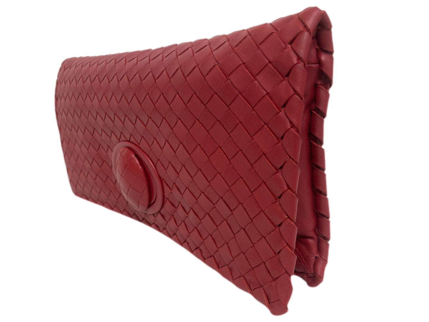 BOTTEGA VENETA Leather Turn Lock Closure Clutch Red