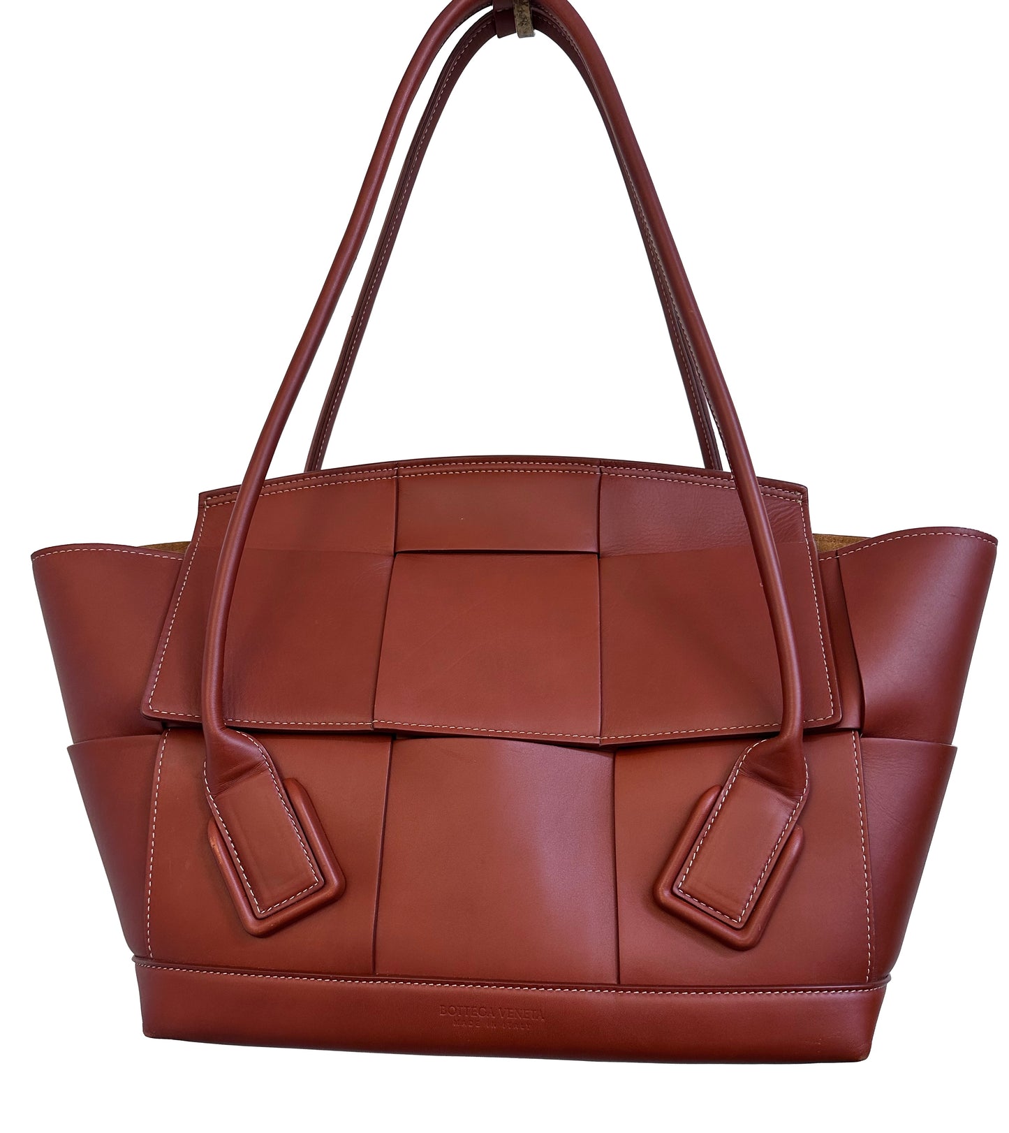 BOTTEGA VENETA "Arco" Leather Satchel Cognac