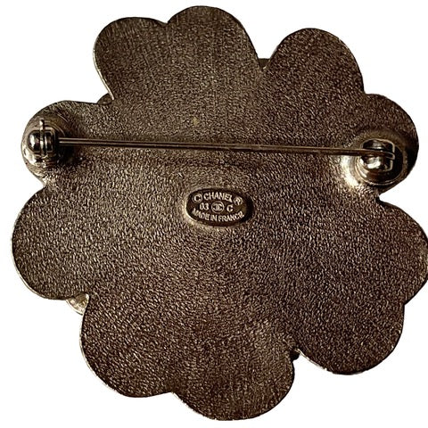 CHANEL Camellia Flower Brooch Black / Silver
