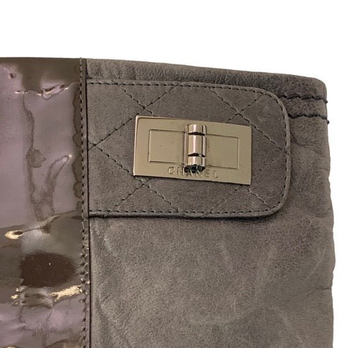 CHANEL Gray Leather Fold Over Boots Size 38