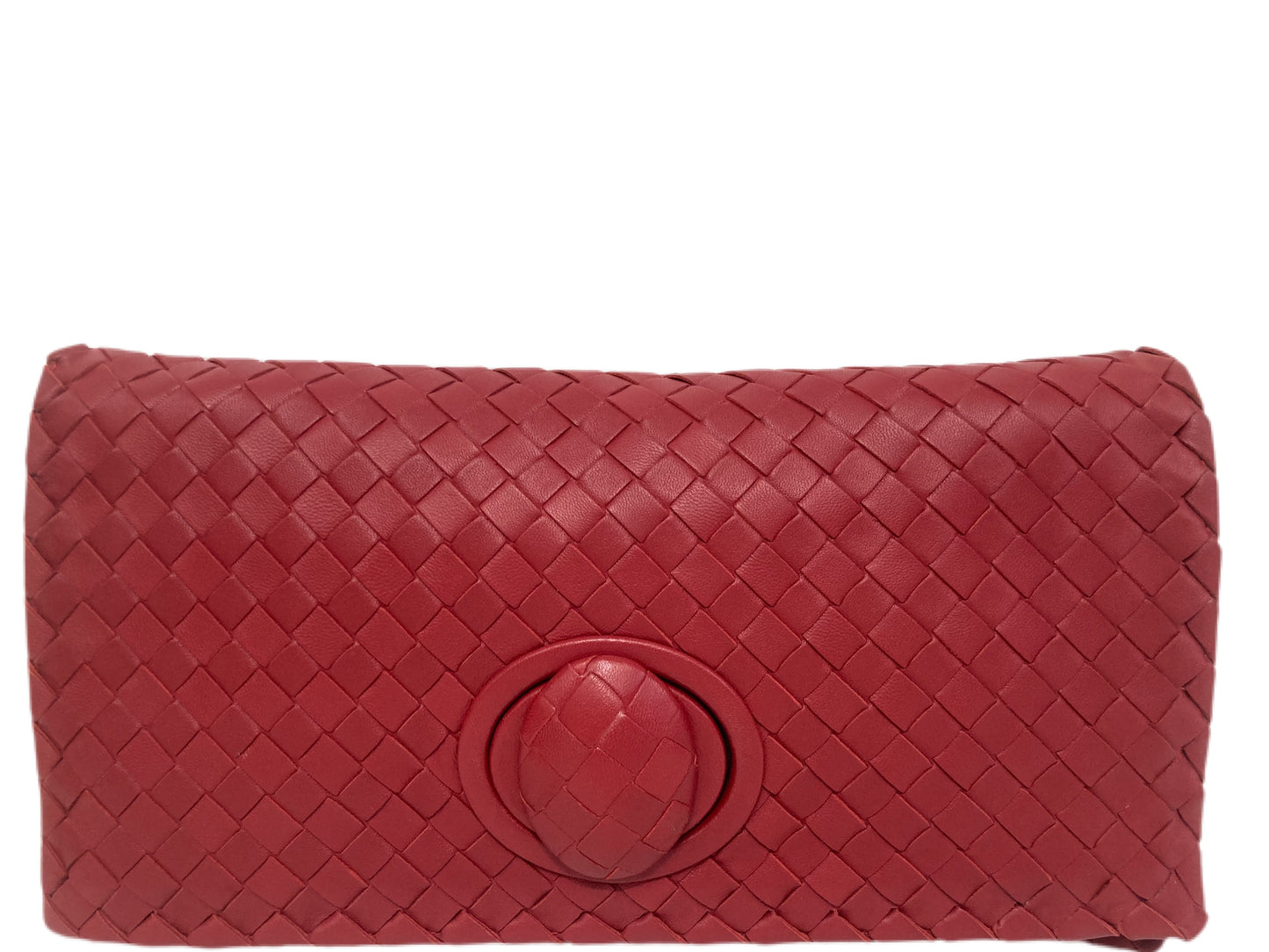 BOTTEGA VENETA Leather Turn Lock Closure Clutch Red