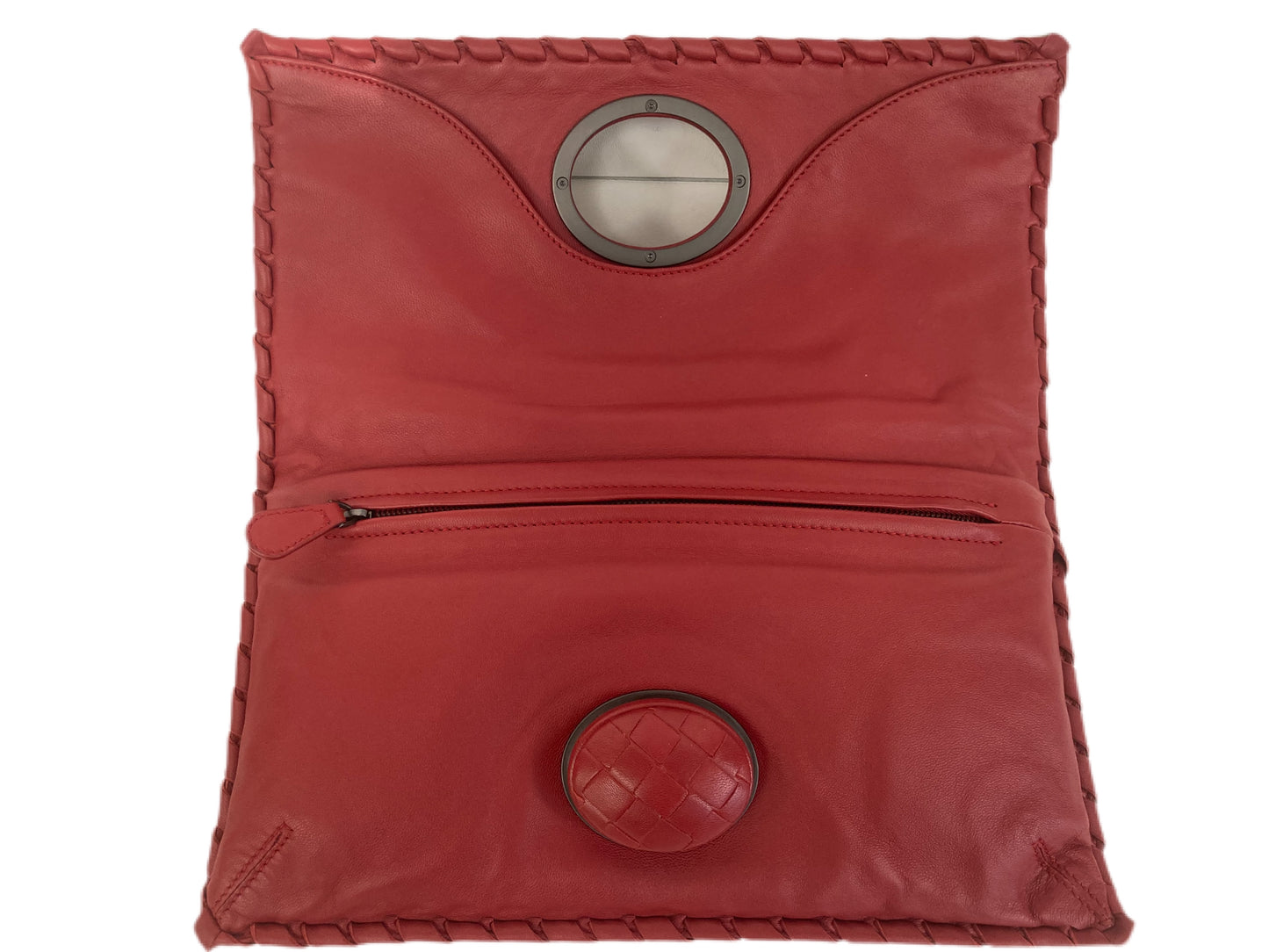 BOTTEGA VENETA Leather Turn Lock Closure Clutch Red