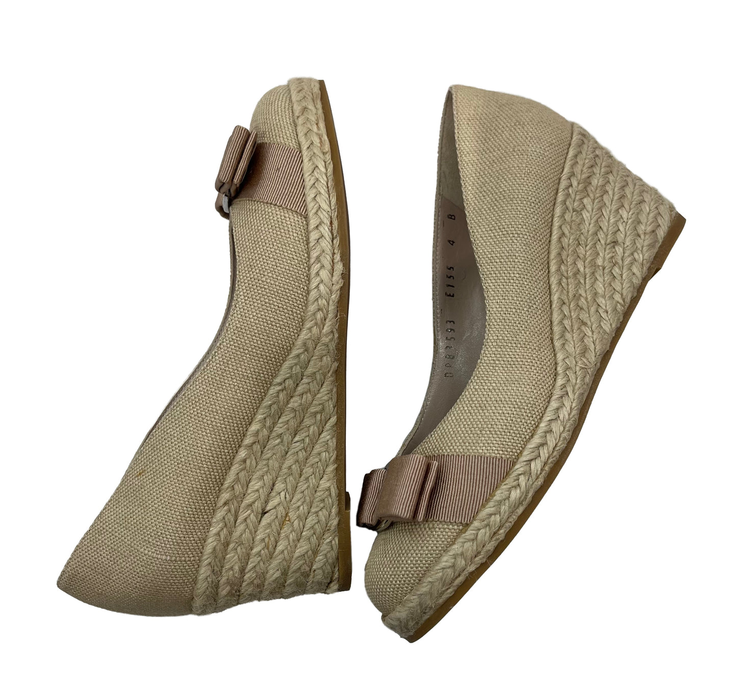 FERRAGAMO Beige Canvas Espadrille Wedges Size 5