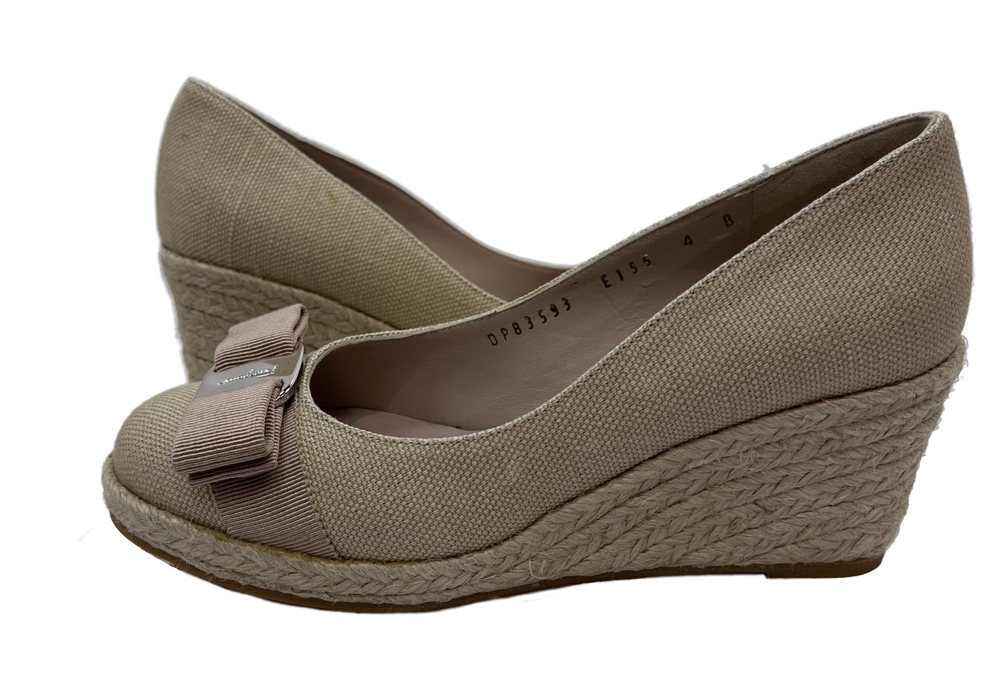 FERRAGAMO Beige Canvas Espadrille Wedges Size 5