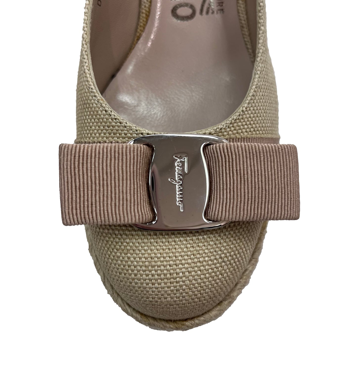 FERRAGAMO Beige Canvas Espadrille Wedges Size 5