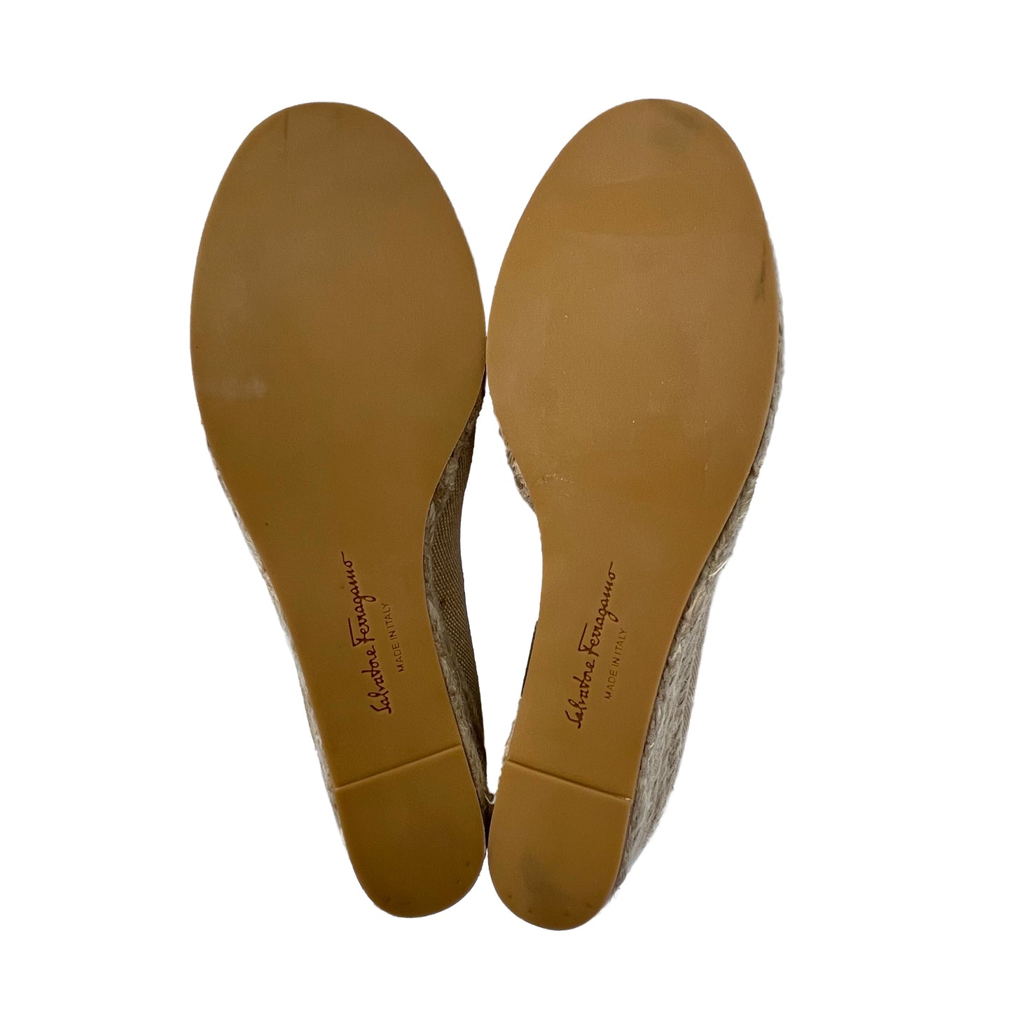 FERRAGAMO Beige Canvas Espadrille Wedges Size 5