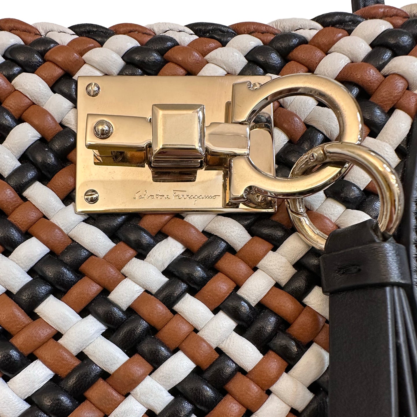 FERRAGAMO Leather Woven Tote