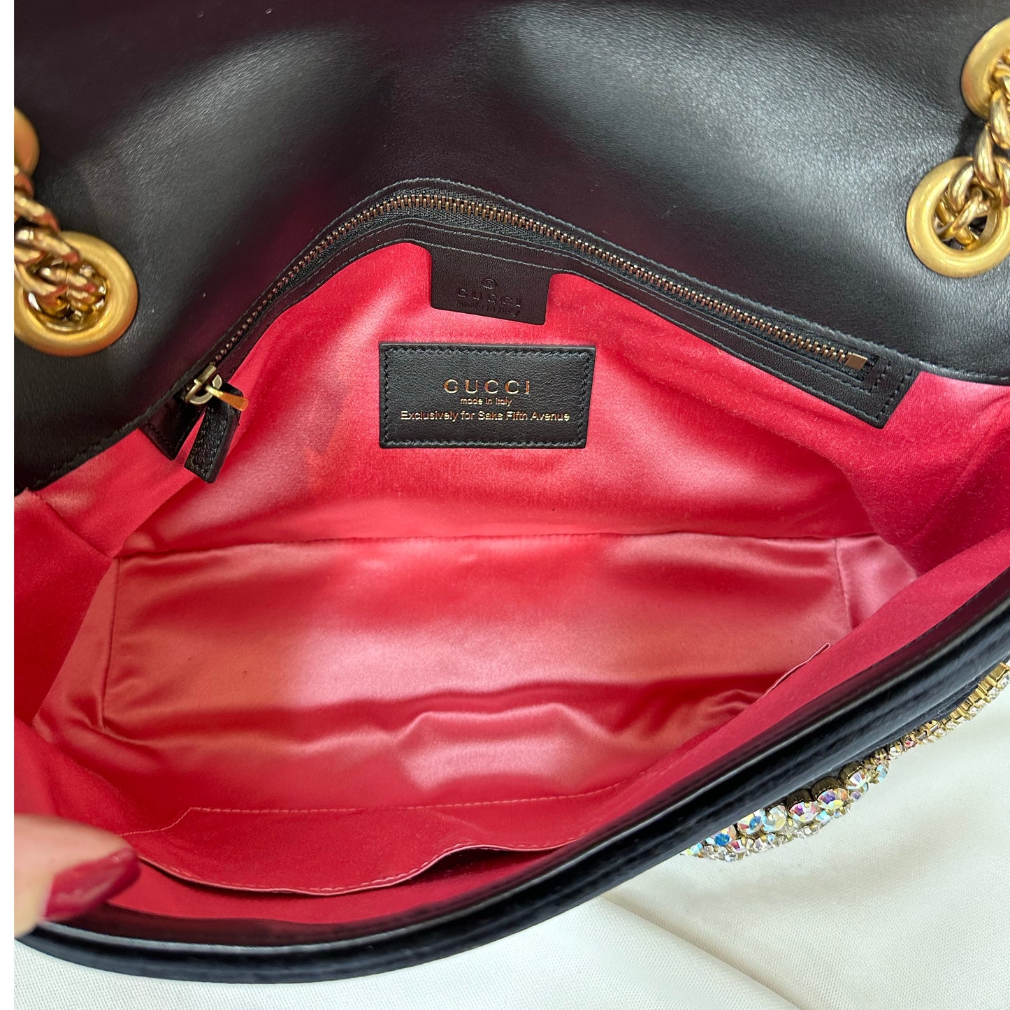Gucci GG Marmont Matelassé Black Velvet Shoulder Bag with Rhinestones