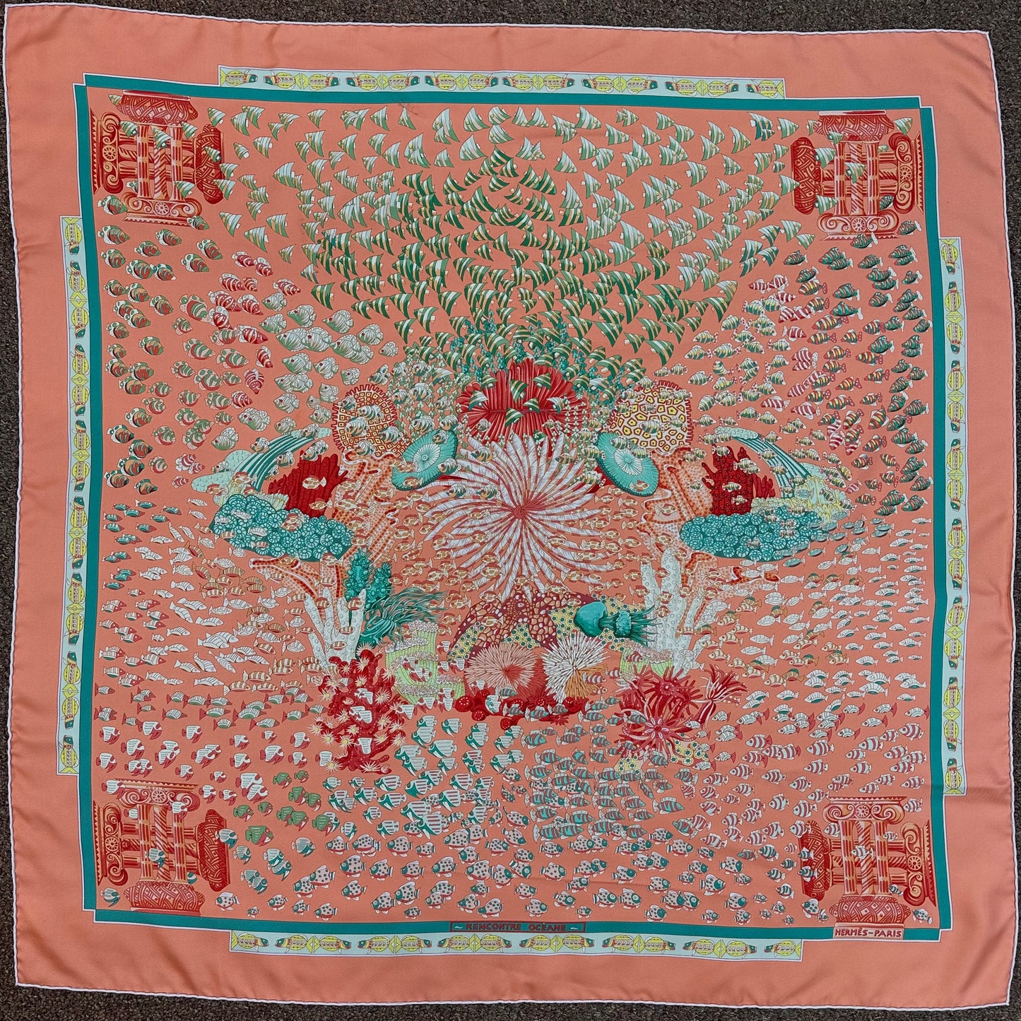 HERMES 100% Silk Rencontre Oceane Scarf Peach