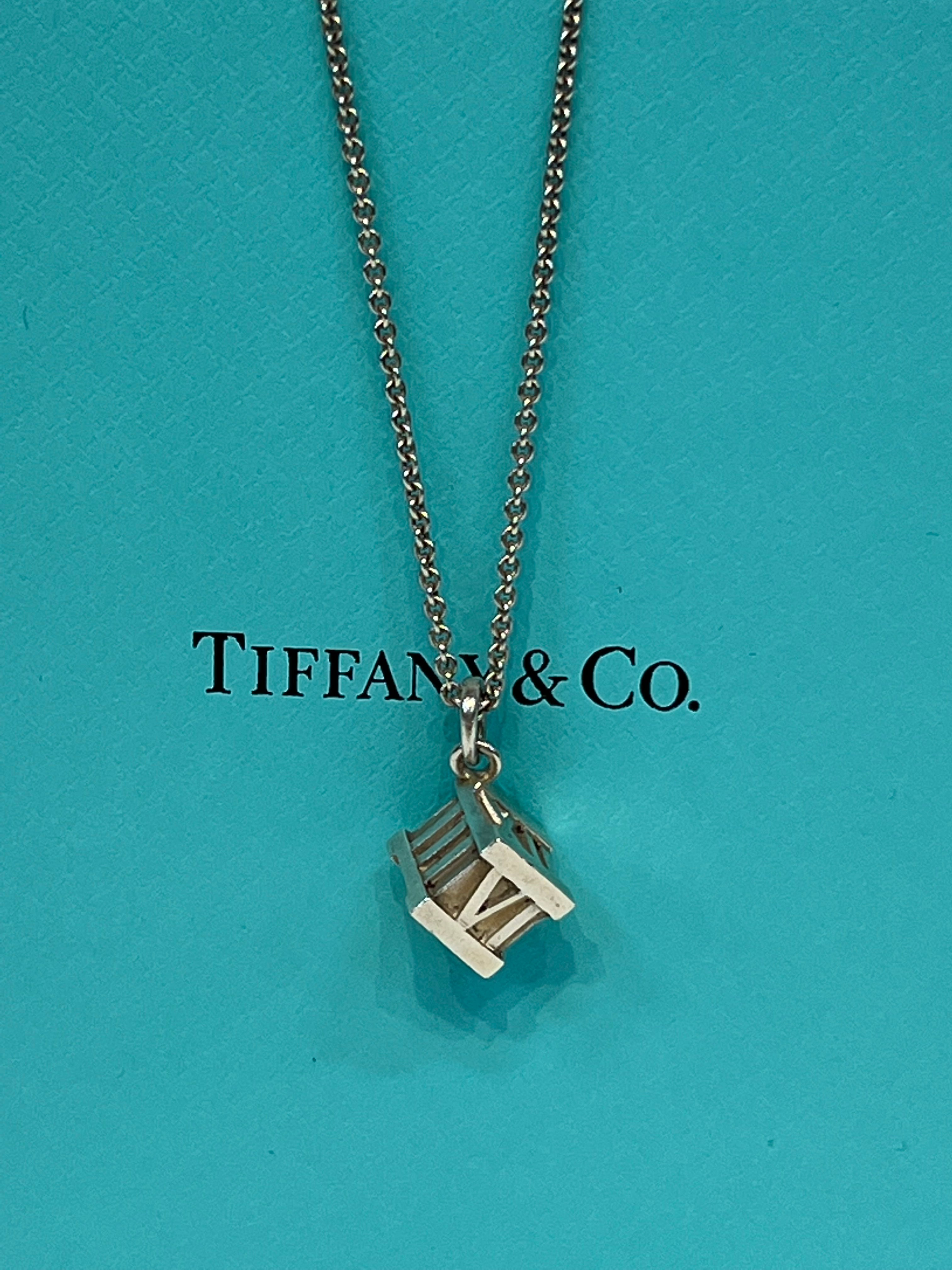 TIFFANY CO. Sterling Silver Atlas Cube Pendant Necklace