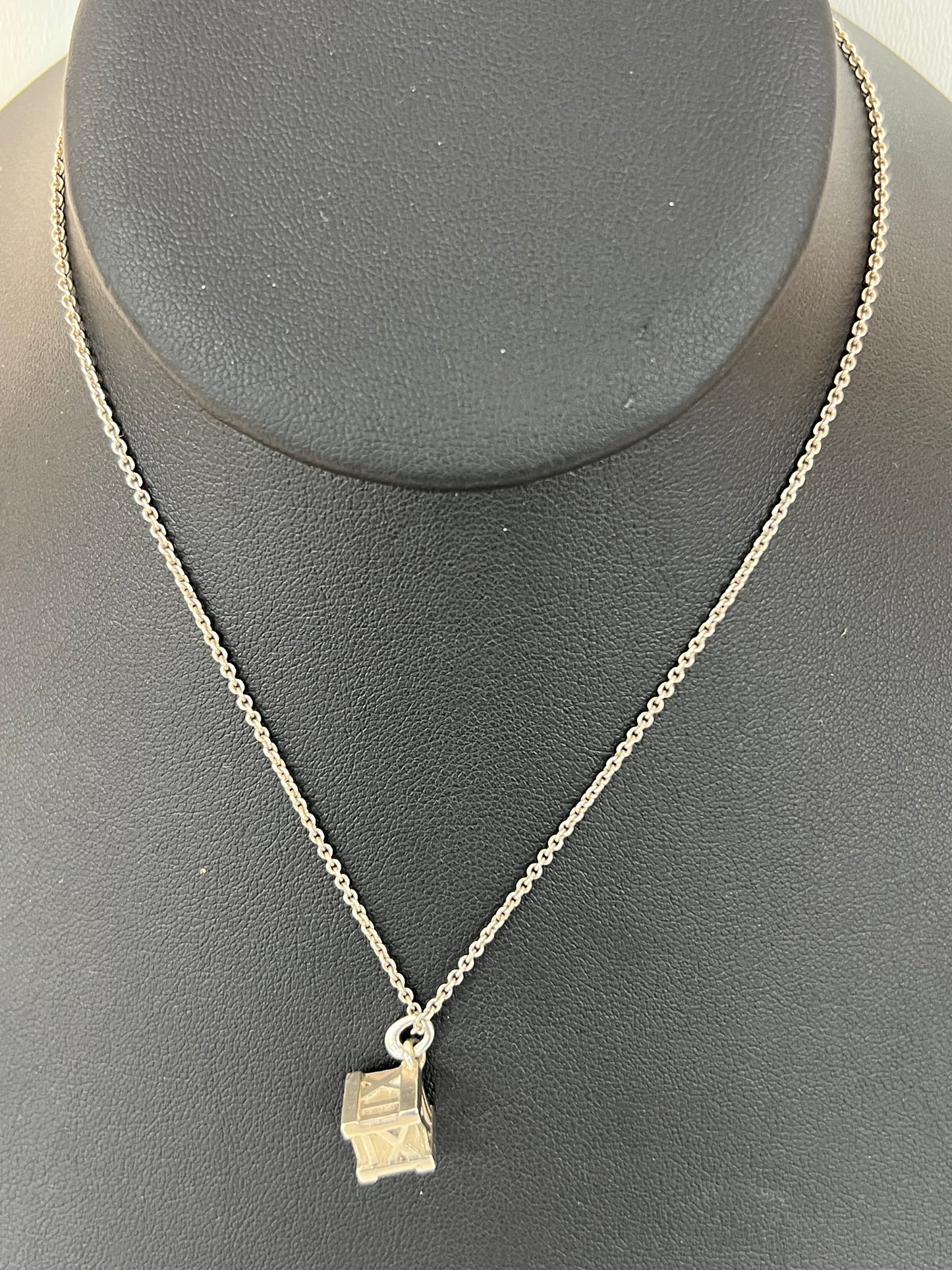 TIFFANY & CO. Sterling Silver "Atlas" Cube Pendant & Necklace