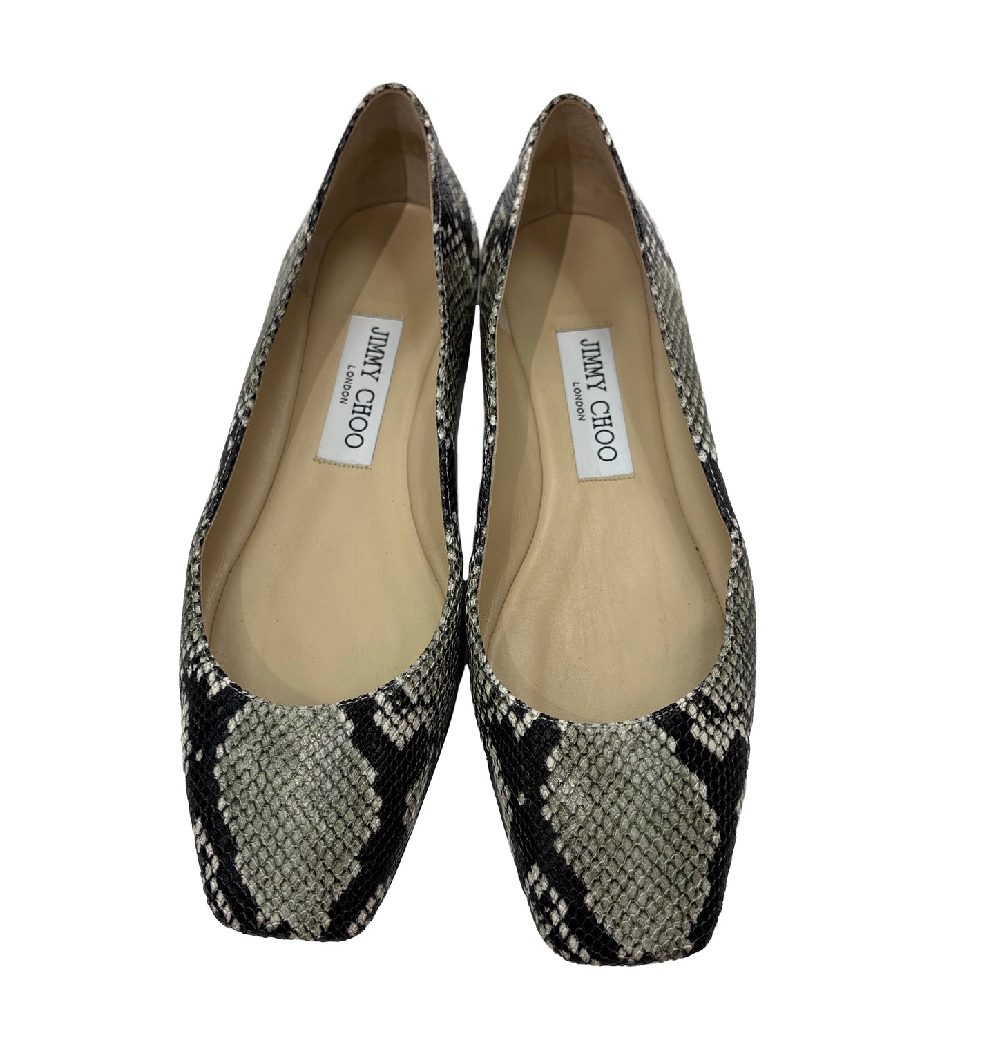 JIMMY CHOO Gray Snakeskin Embossed Flats Size 36.5