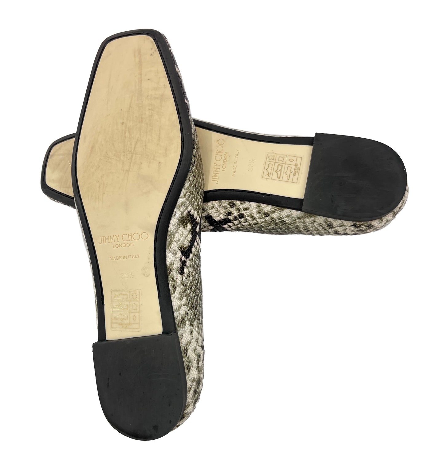 JIMMY CHOO Gray Snakeskin Embossed Flats Size 36.5