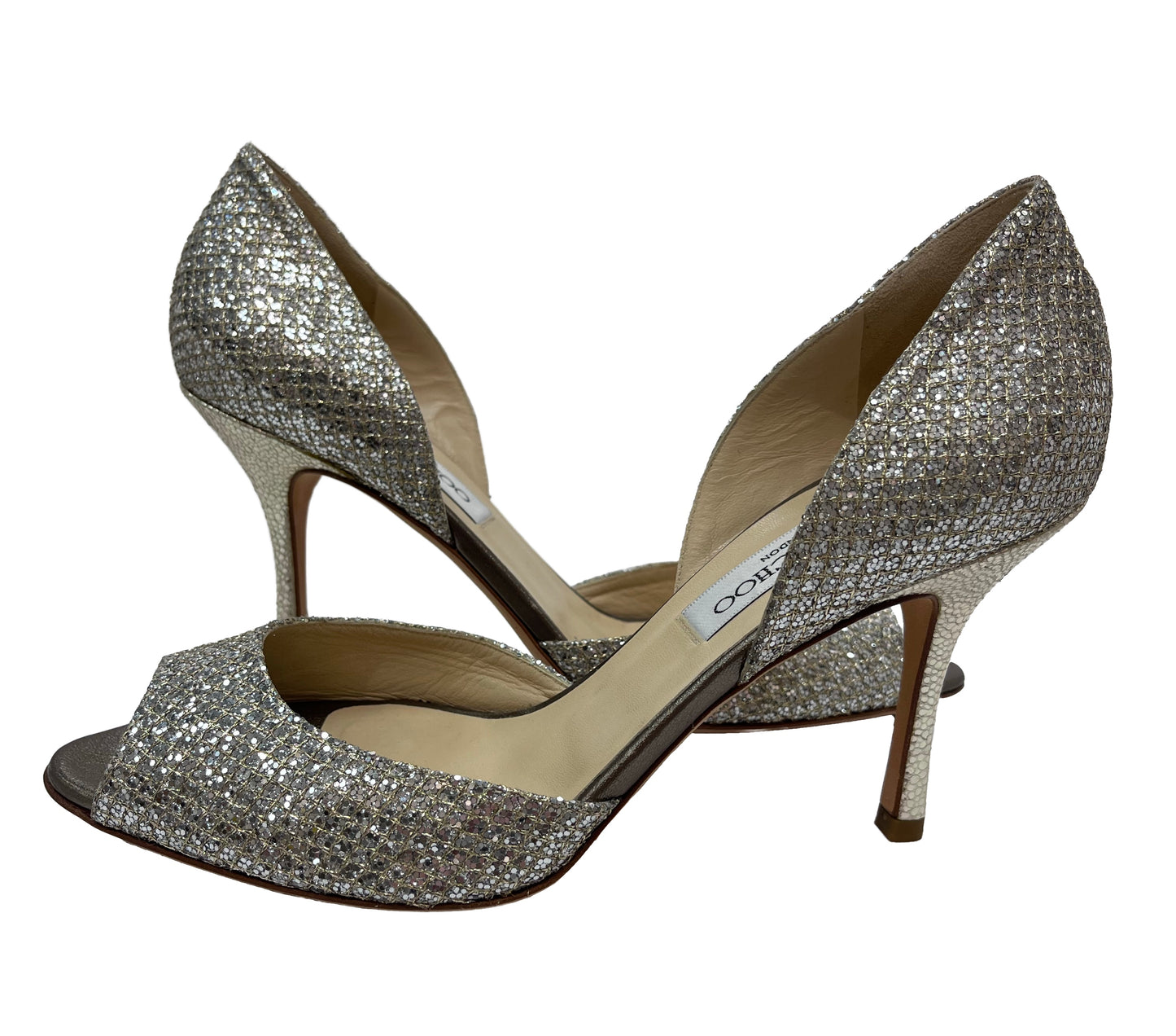 JIMMY CHOO Glitter Peep Toe Pump Size 38