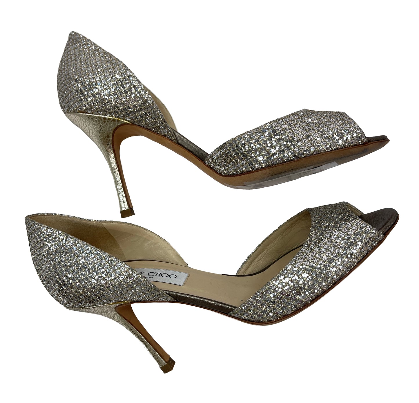 JIMMY CHOO Glitter Peep Toe Pump Size 38