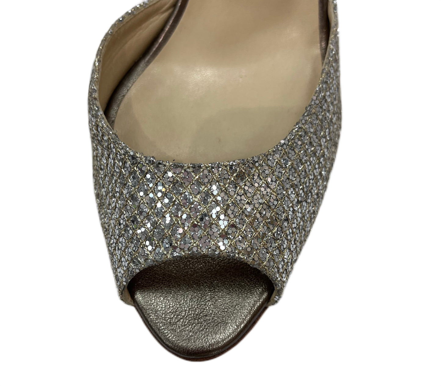 JIMMY CHOO Glitter Peep Toe Pump Size 38