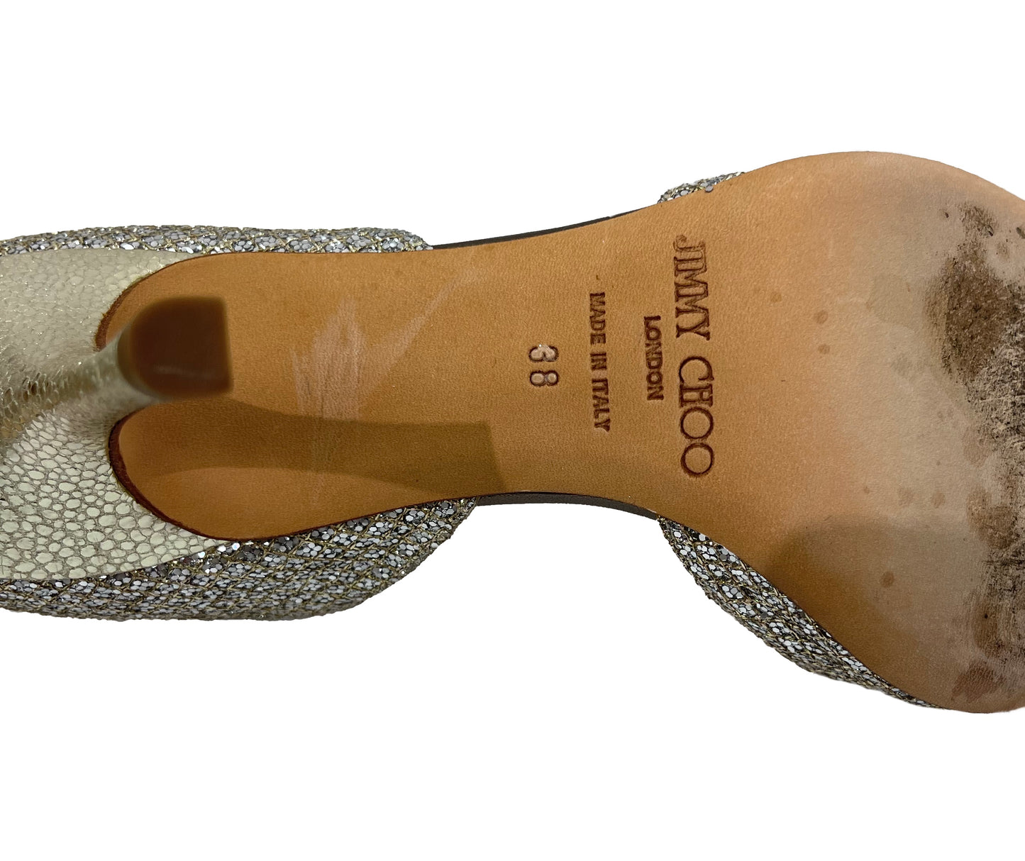 JIMMY CHOO Glitter Peep Toe Pump Size 38