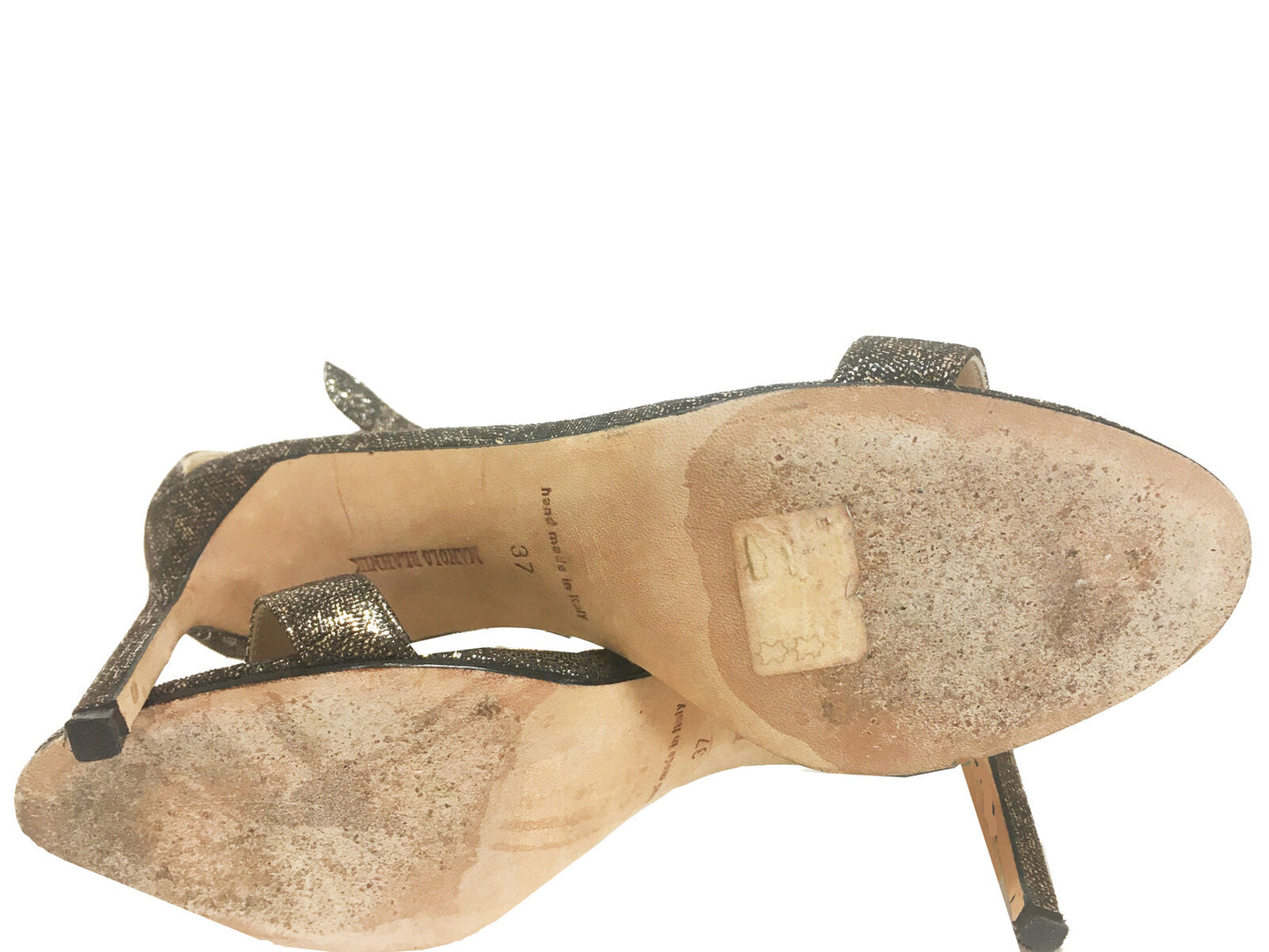 MANOLO BLAHNIK Leather Metallic Sandals Bronze Size 37