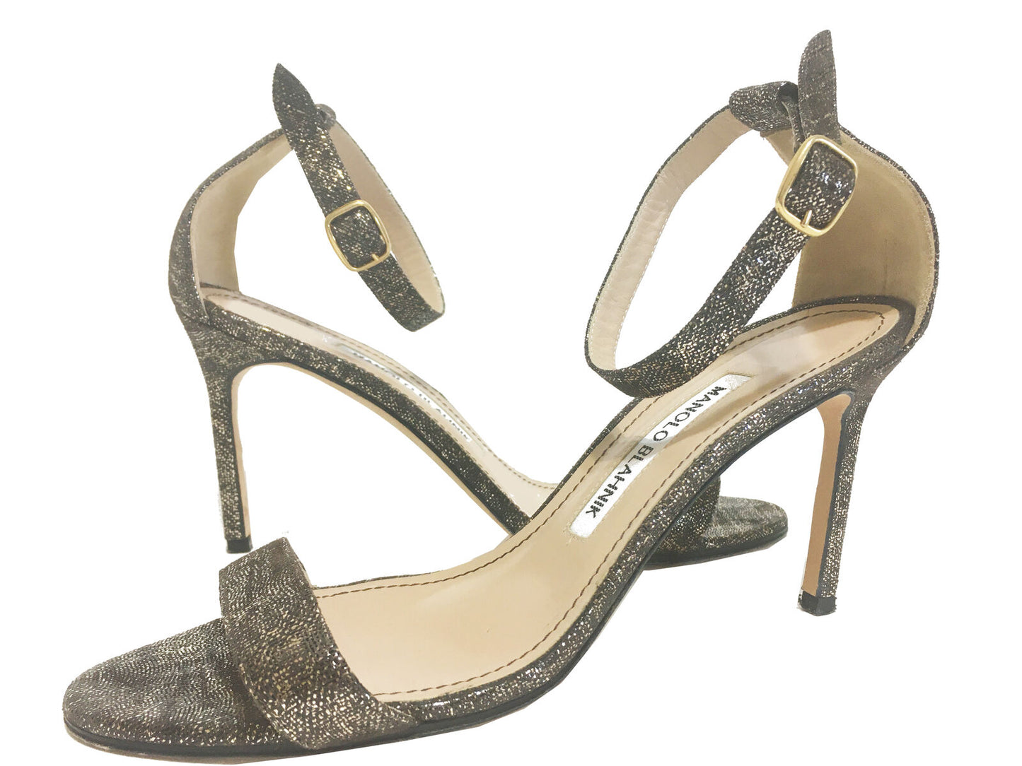 MANOLO BLAHNIK Leather Metallic Sandals Bronze Size 37