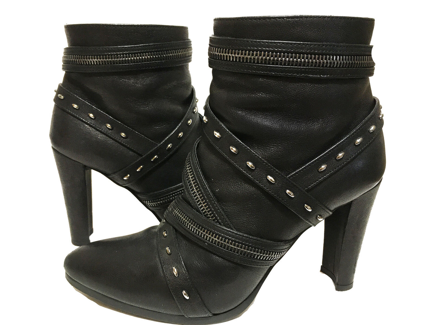 STUART WEITZMAN Leather Pistolero Zipper Booties Black Size 37
