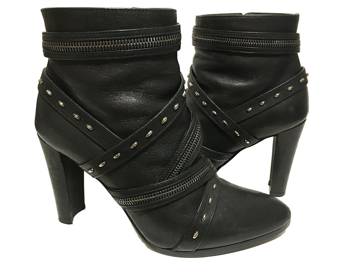 STUART WEITZMAN Leather Pistolero Zipper Booties Black Size 37