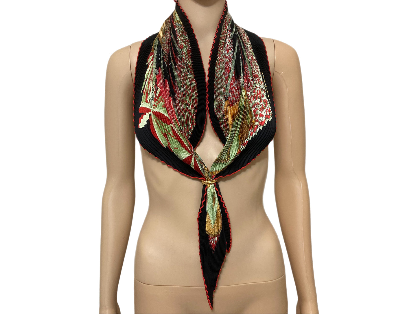 HERMES 100% Silk Plisse Scarf Red & Green