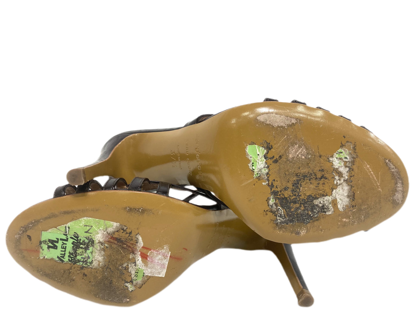 SERGIO ROSSI Leather Stone Sandals Brown Size 37.5 EU