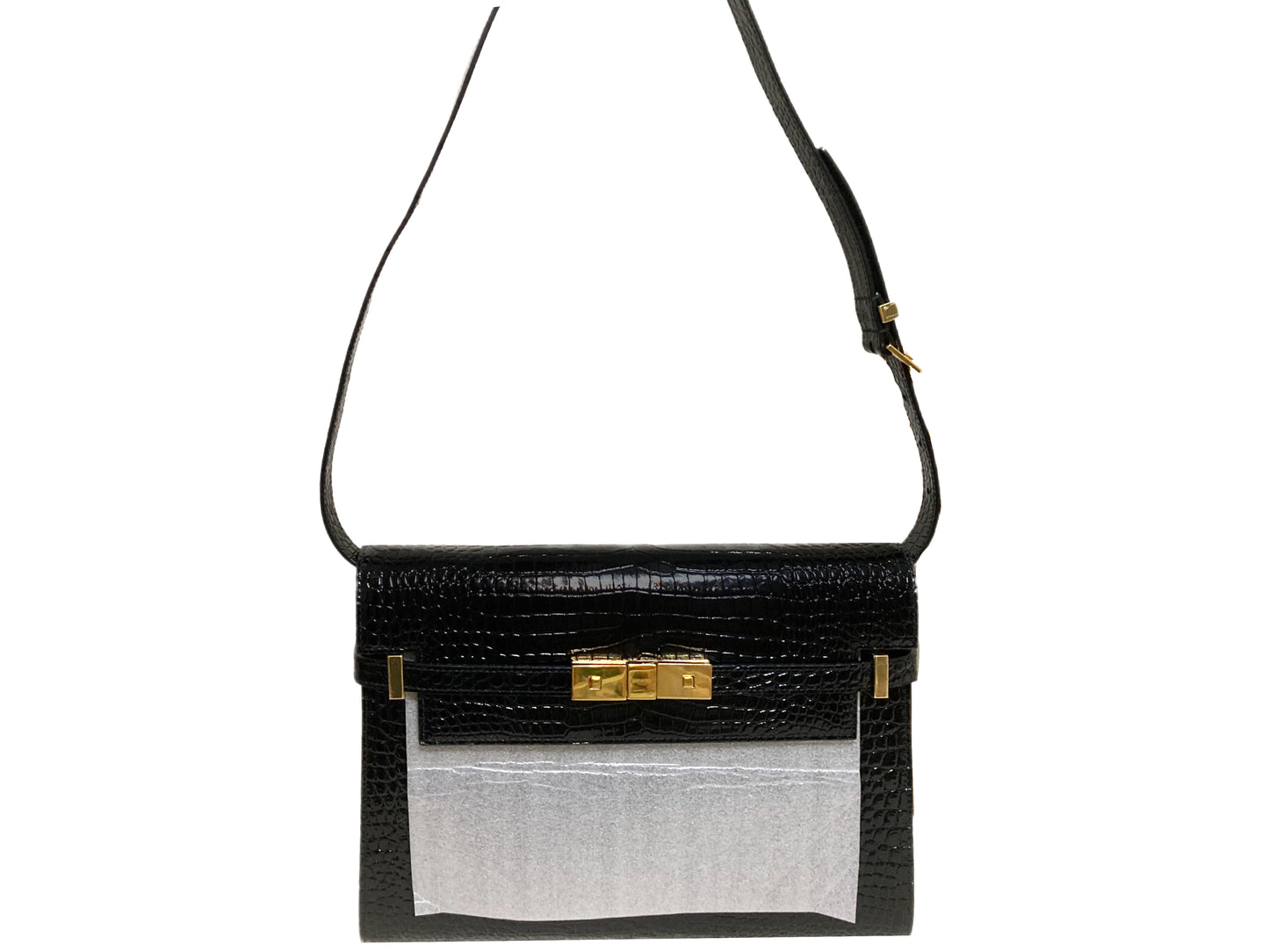 YVES SAINT LAURENT Patent Leather Manhattan Bag Black