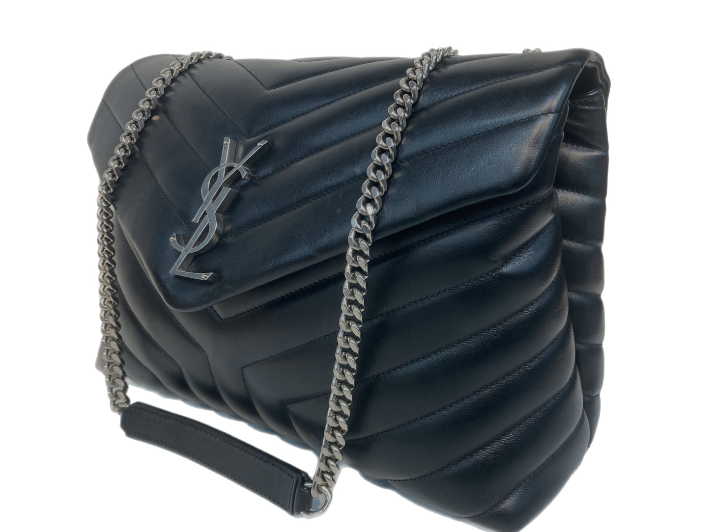 YVES SAINT LAURENT Leather LouLou Medium Matelasse Bag Black