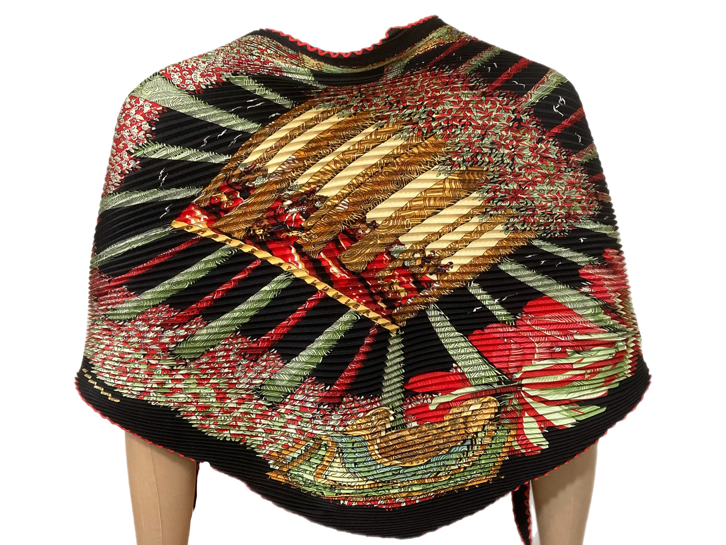 HERMES 100% Silk Plisse Scarf Red & Green