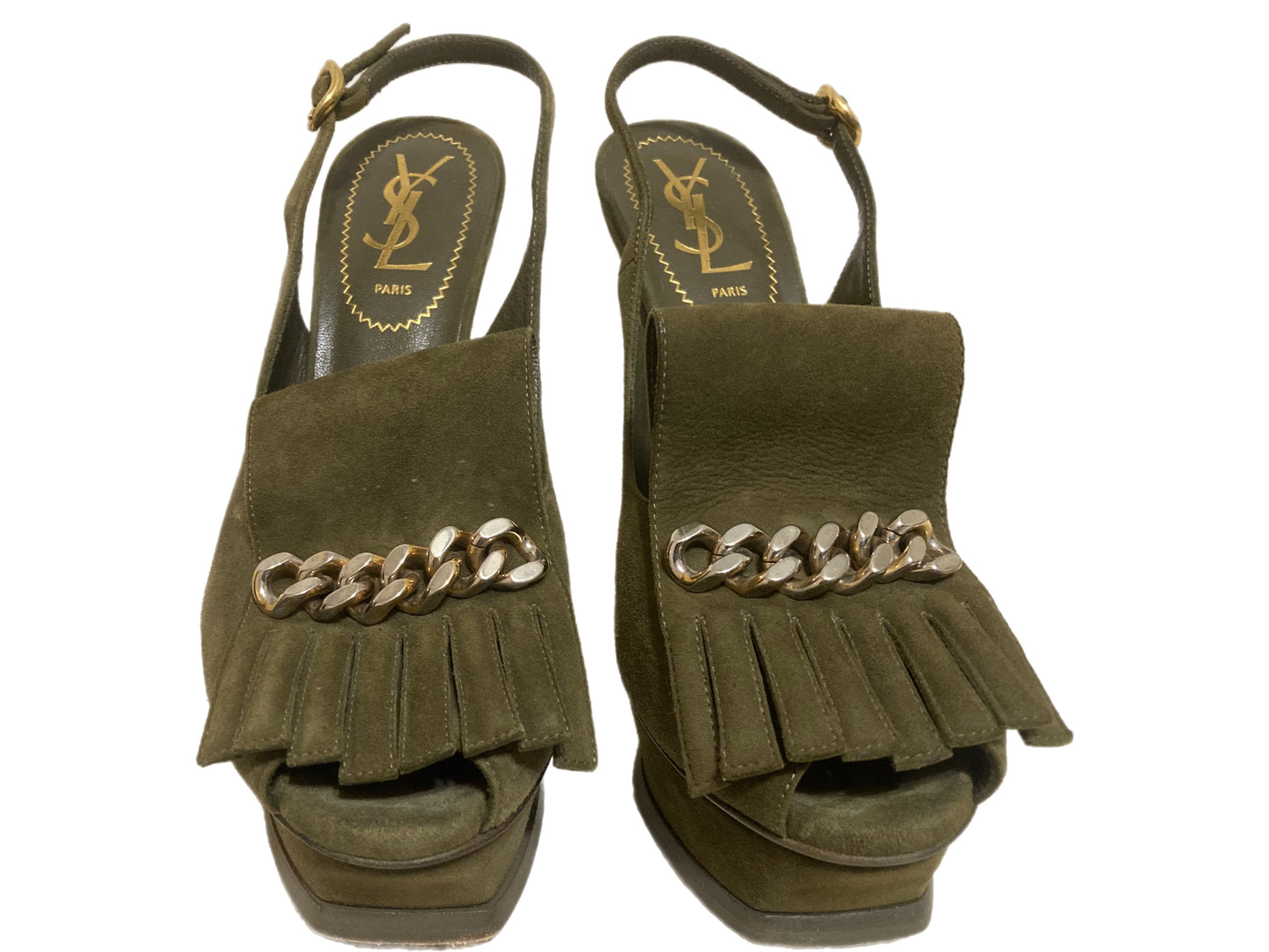 YSL Suede Slingback Pumps Green Size 37