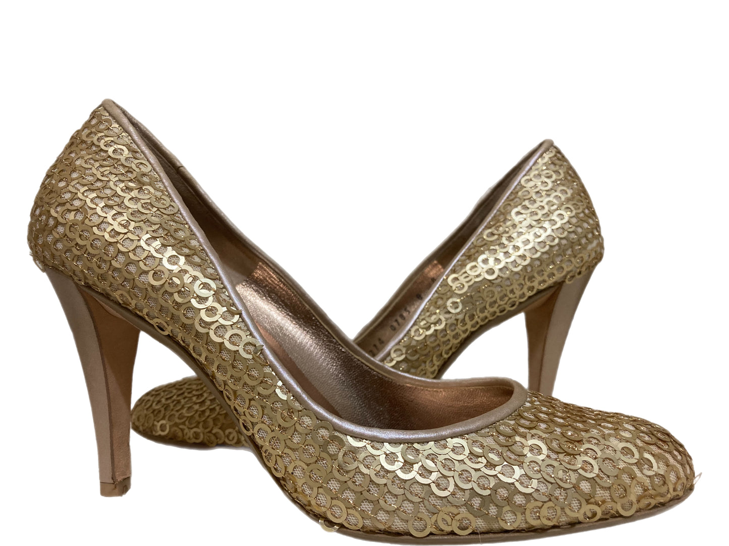 SALVATORE FERRAGAMO Sequin Metallic Pumps Gold Size 8