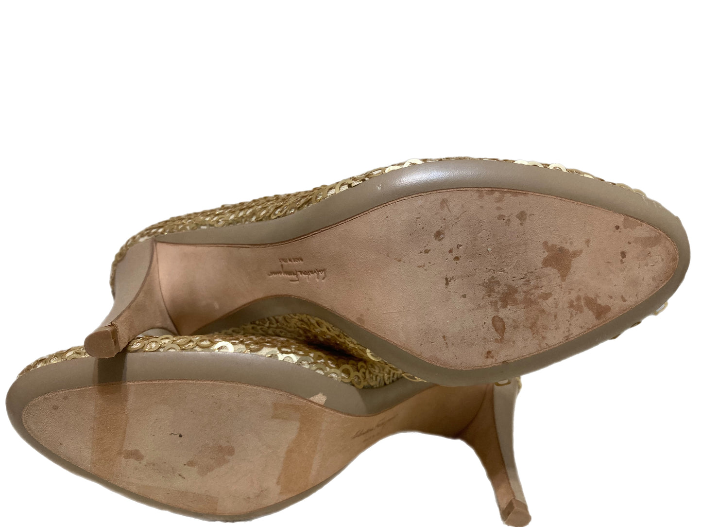 SALVATORE FERRAGAMO Sequin Metallic Pumps Gold Size 8