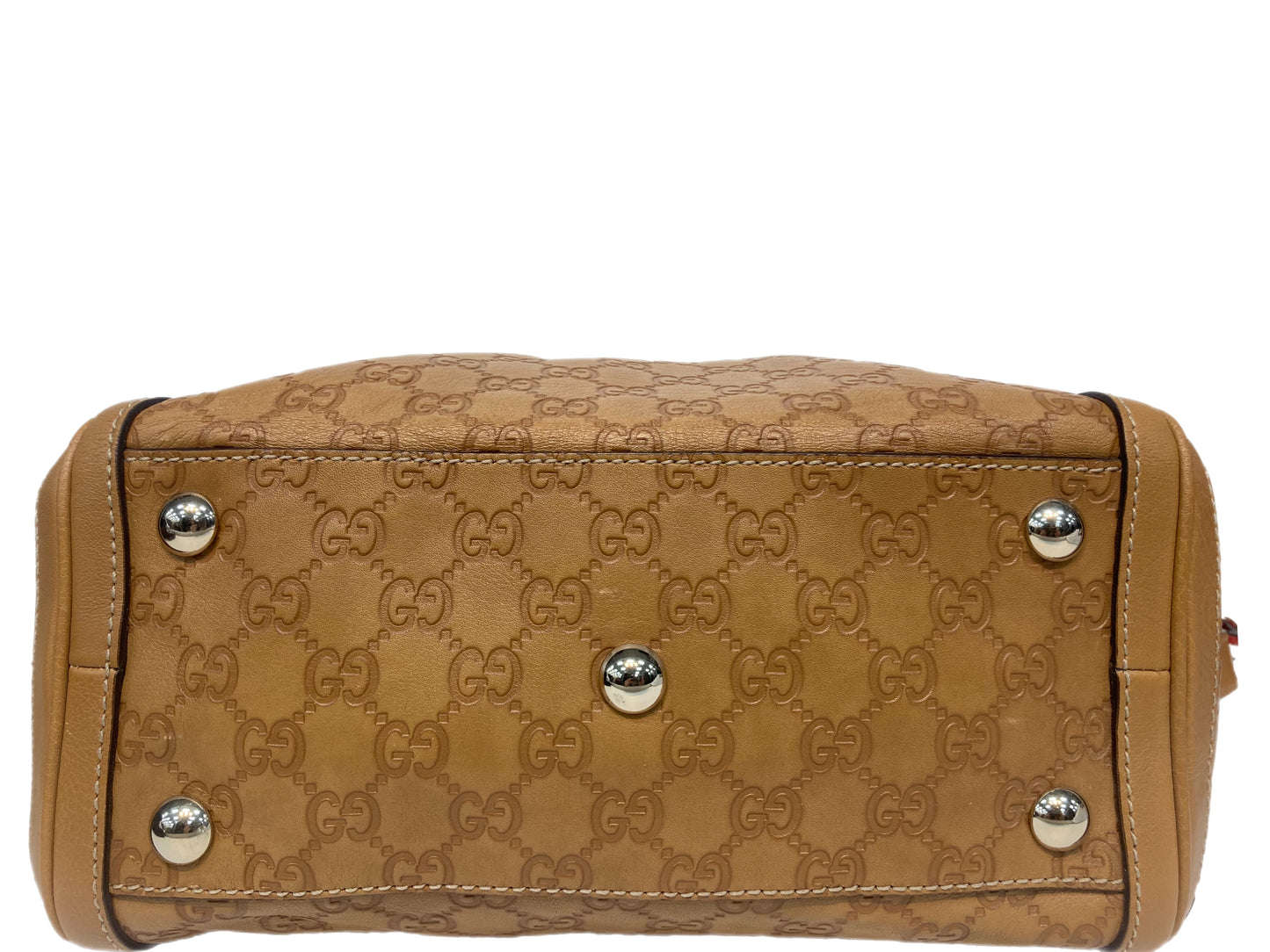 GUCCI Leather GG Monogram Tote Camel