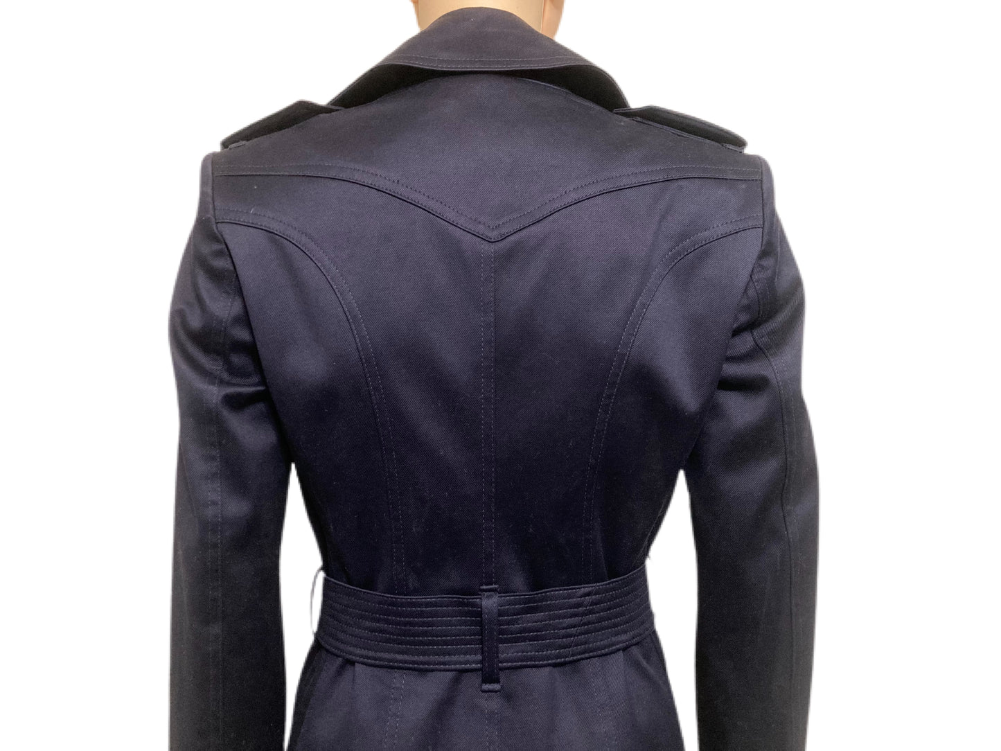 BURBERRY Ruffle Bottom Trench Coat Navy Size 4