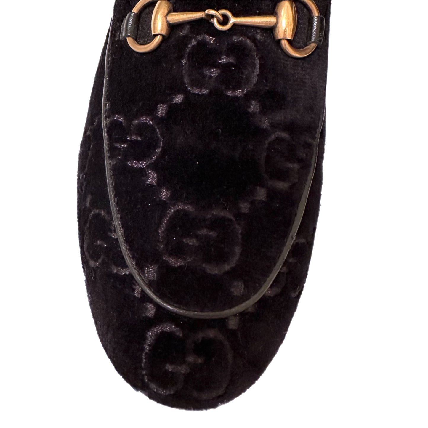 GUCCI Velour Jordaan GG Loafers Black Size 38.5