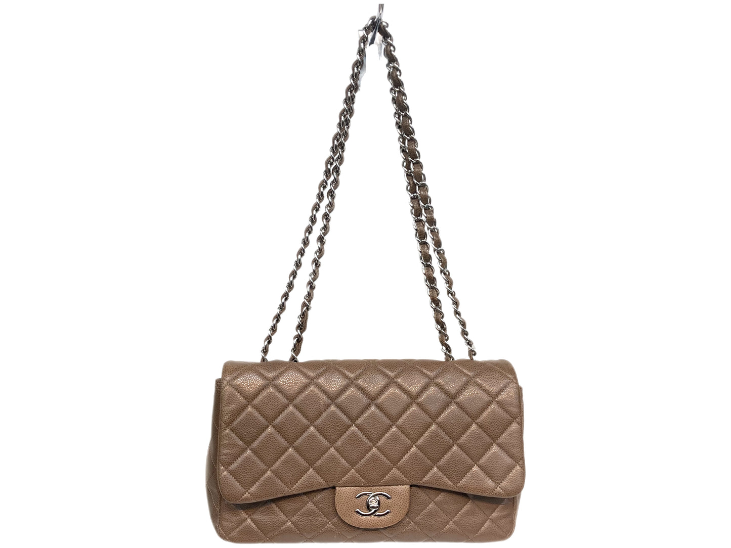 CHANEL Leather Jumbo Single Flap Bag Taupe