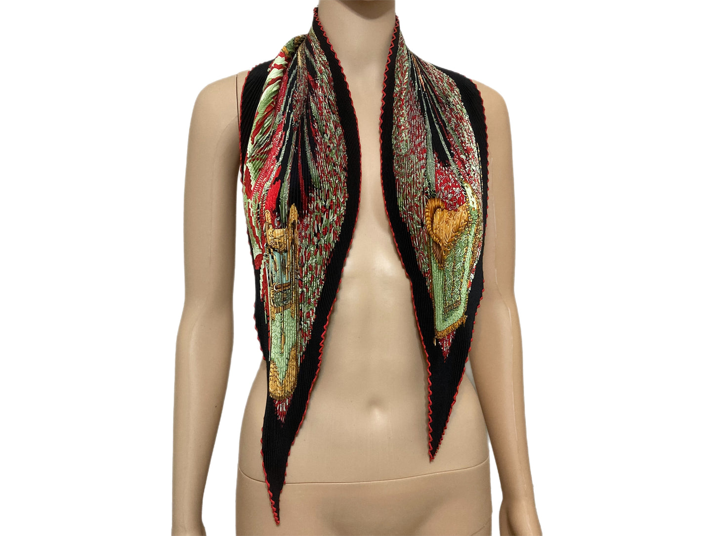 HERMES 100% Silk Plisse Scarf Red & Green