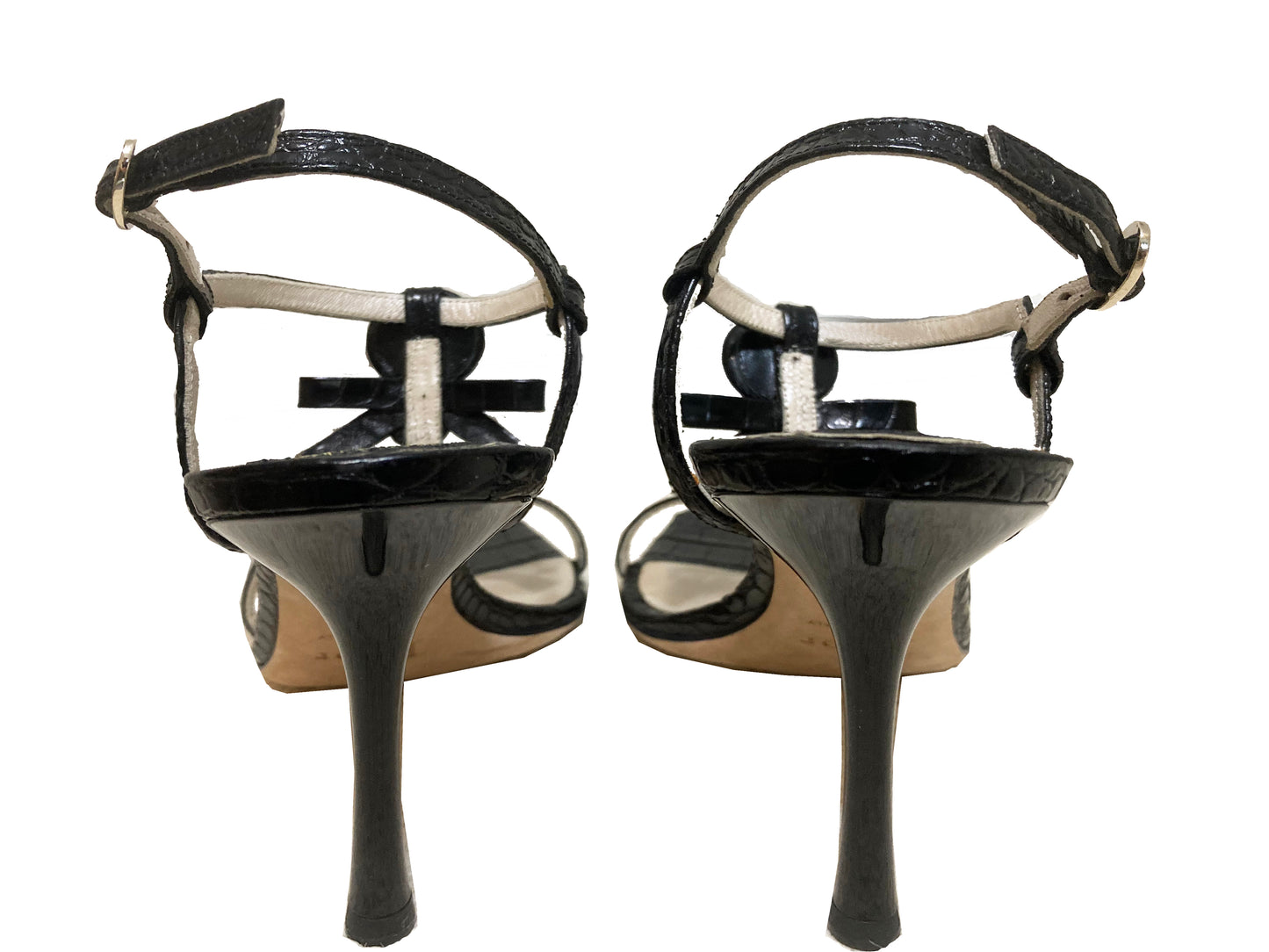 CHRISTIAN DIOR Leather Bow Sandals Black Size 39
