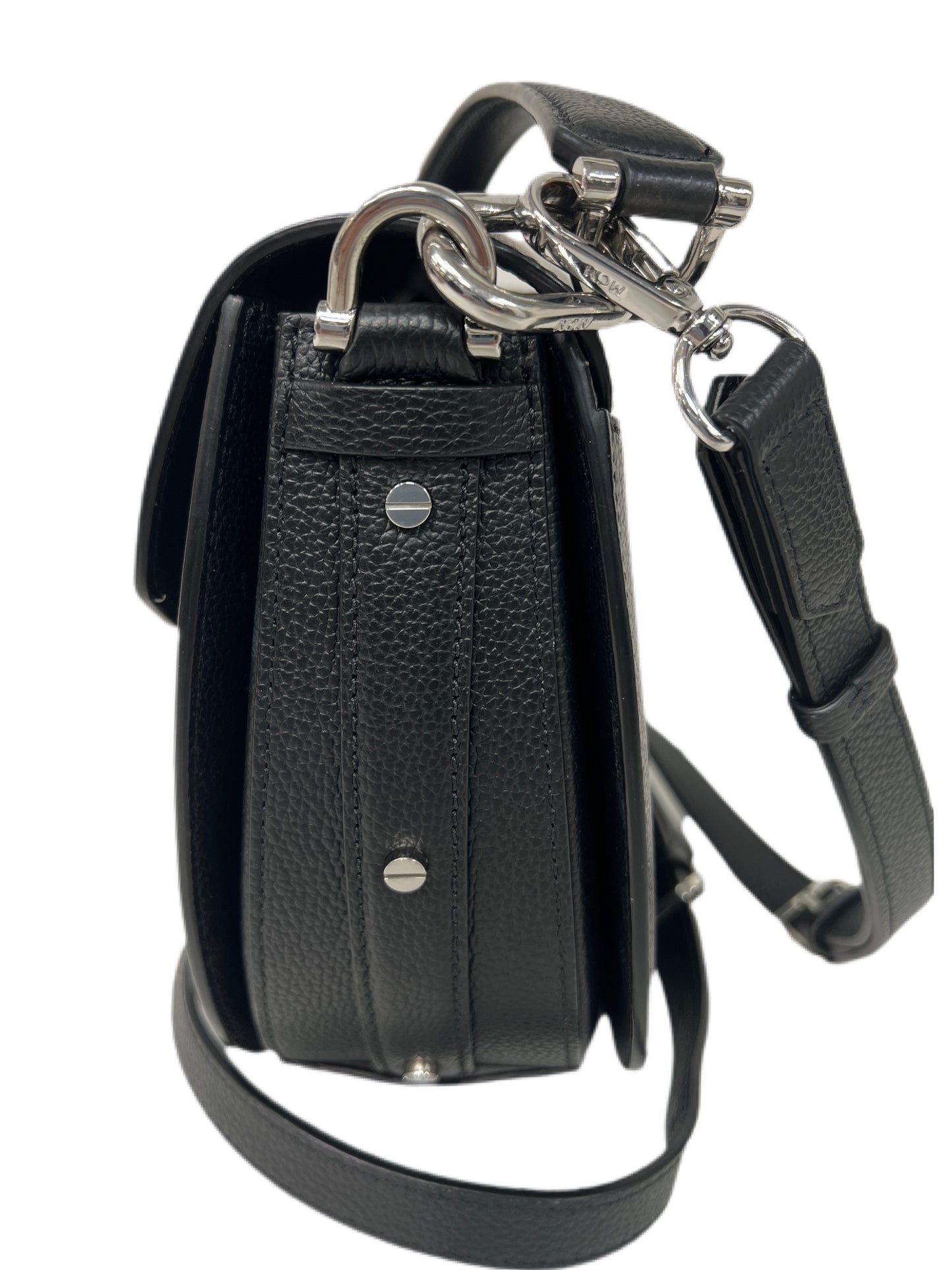 MCM Grained Leather Saddle Bag Black