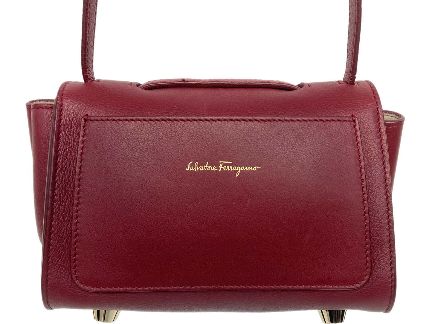 SALVATORE FERRAGAMO Leather Stella Jet Set Python Crossbody Burgundy