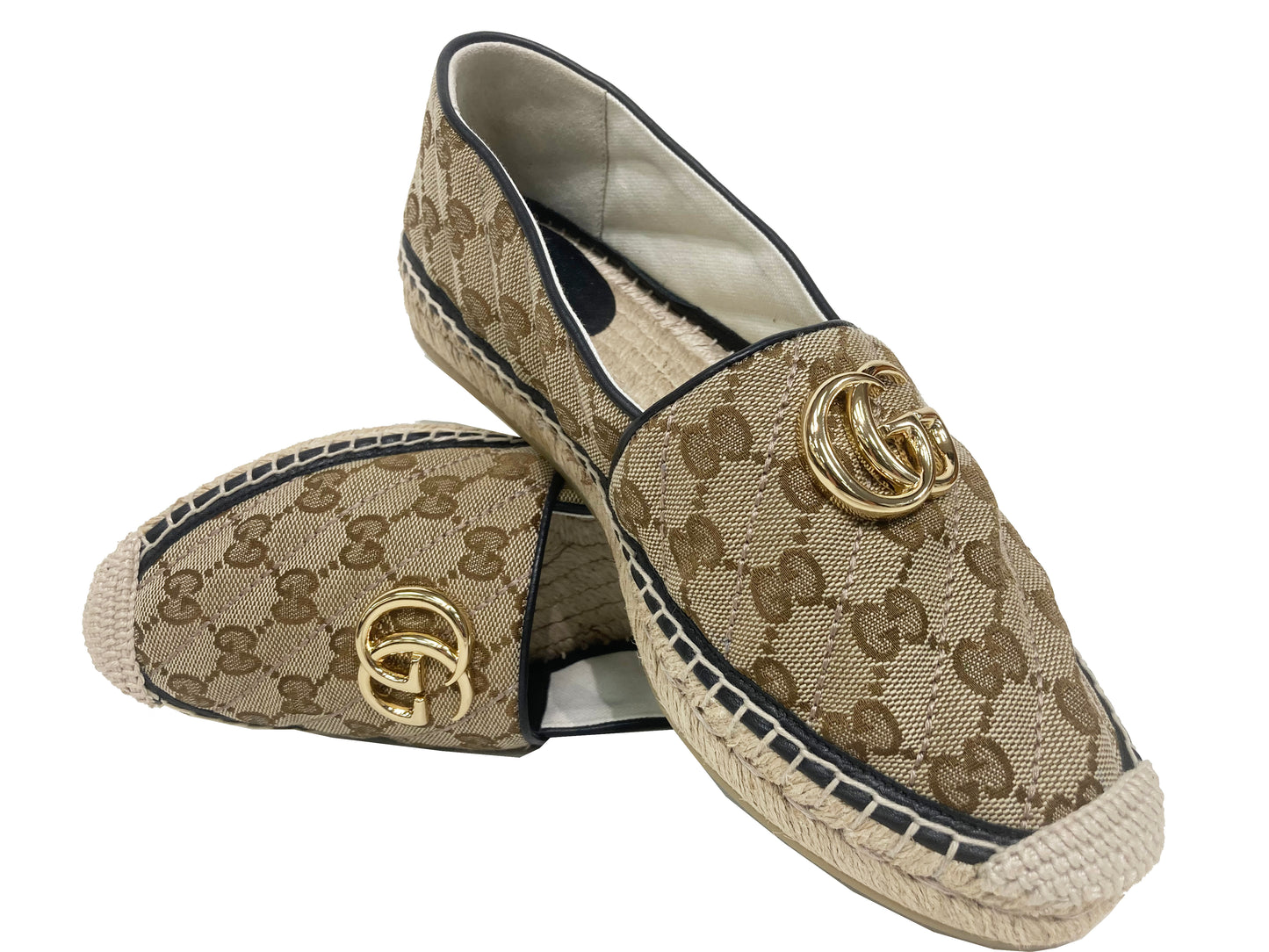 GUCCI Canvas Monogram Espadrilles Tan Size 38