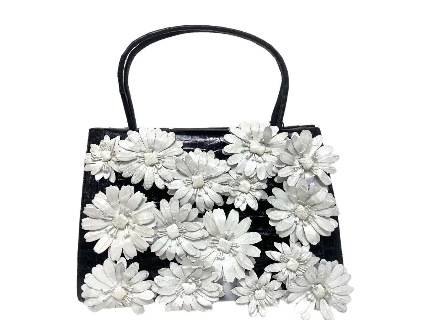 NANCY GONZALEZ Leather Flower Motif Handbag Black