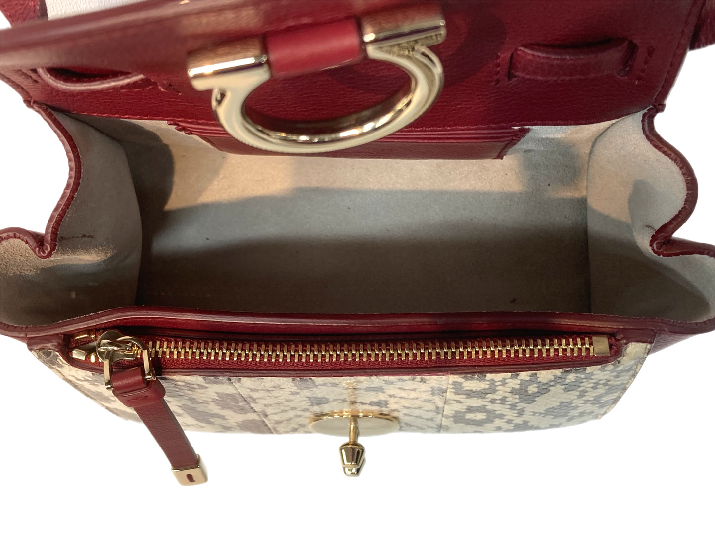 SALVATORE FERRAGAMO Leather Stella Jet Set Python Crossbody Burgundy