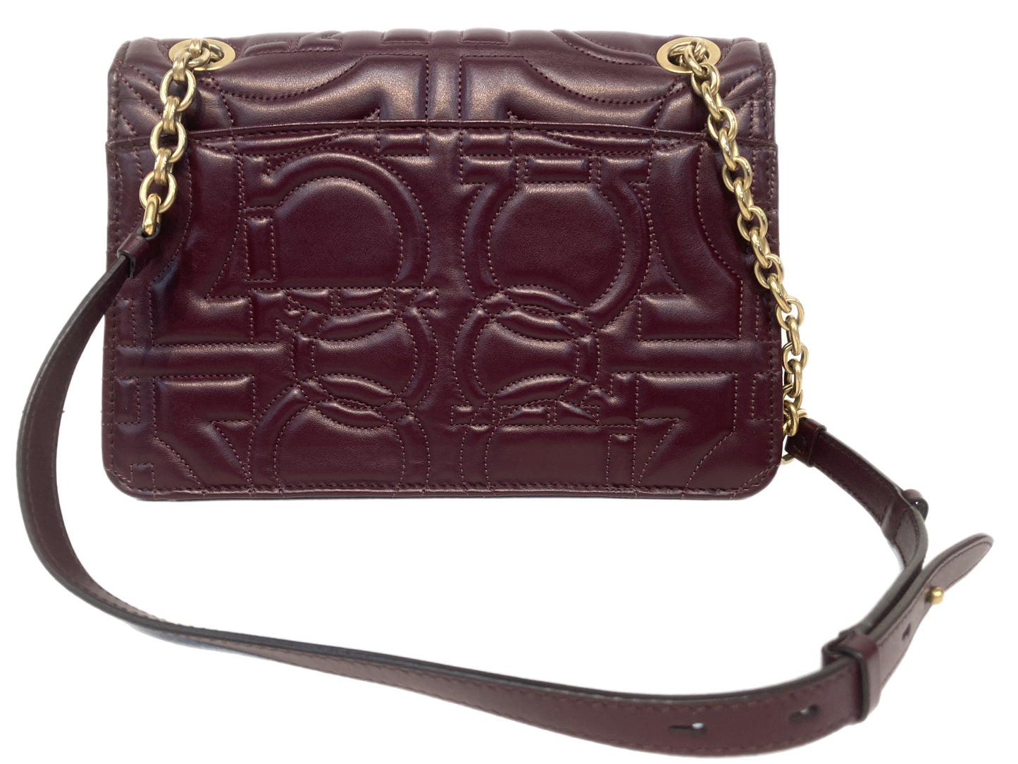 SALVATORE FERRAGAMO Leather Gancini Shoulder Bag Burgundy