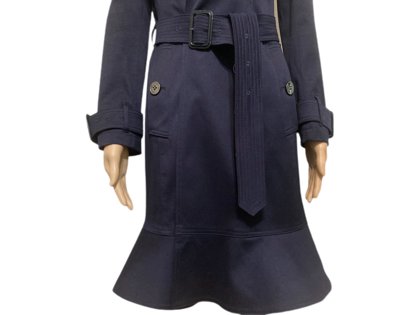 BURBERRY Ruffle Bottom Trench Coat Navy Size 4