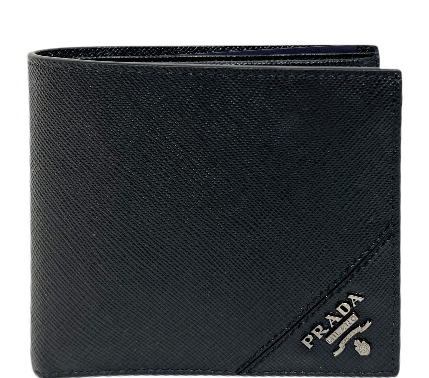 PRADA Saffiano Leather Mens Bi-Fold Wallet Black