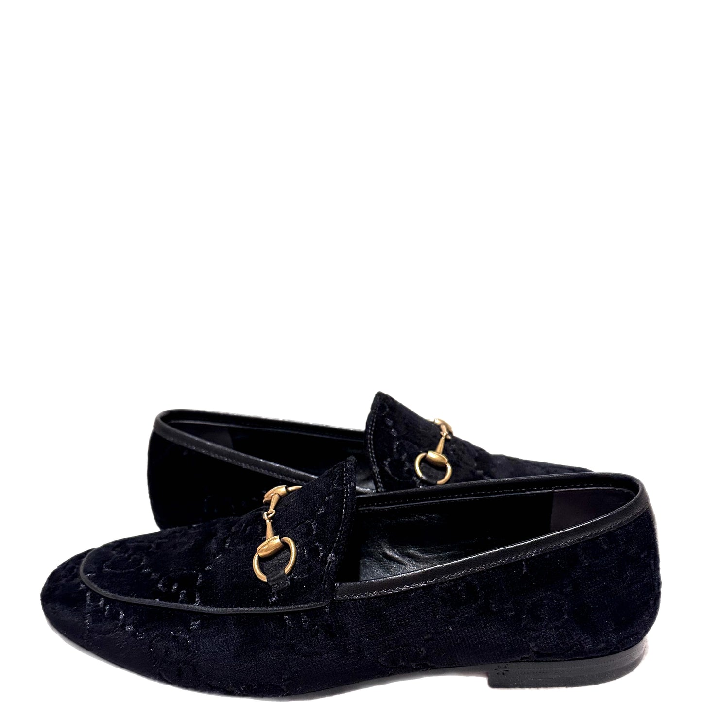 GUCCI Velour Jordaan GG Loafers Black Size 38.5