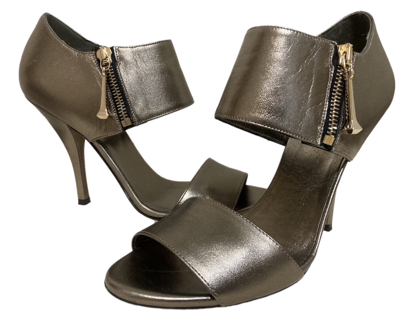 GUCCI Leather Metallic Sandals Bronze Size 36.5